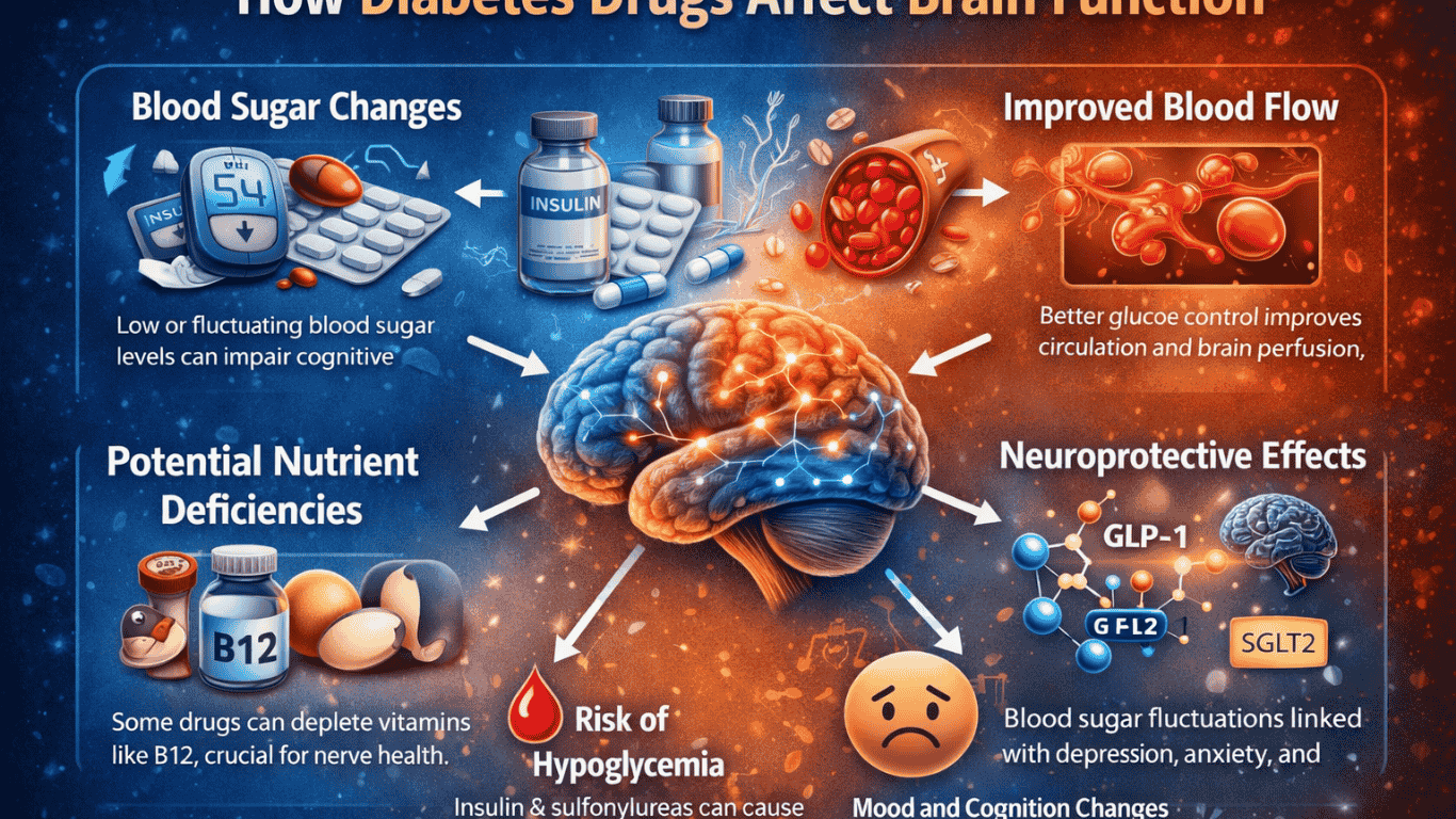 Diagram showing how diabetes drugs affects brain function