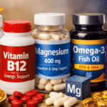 Essential vitamins for night shift workers including vitamin D, B12, magnesium, omega-3 and melatonin