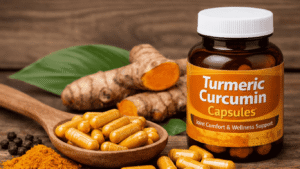 Turmeric curcumin capsules dietary supplement for daily wellness